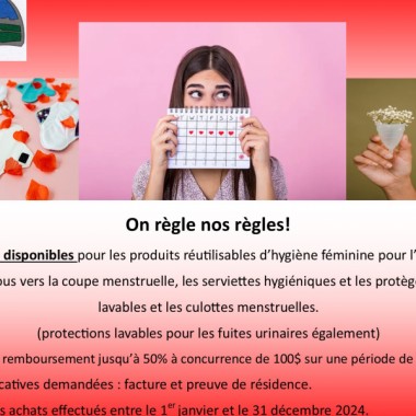 Subventions disponibles pour les produits réutilisables d'hygiène féminine pour l'année 2024 !