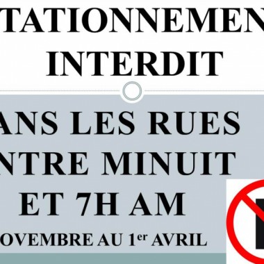 Stationnement interdit dans les rues entre minuit et 7ham - Du 1er novembre au 1er avril