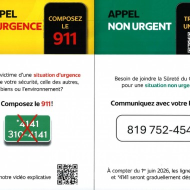 Ceci est un message de la Sureté du Québec - Appel d'urgence 911